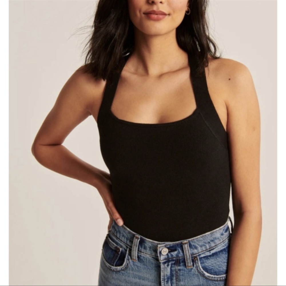 Knit halter crossback bodysuit